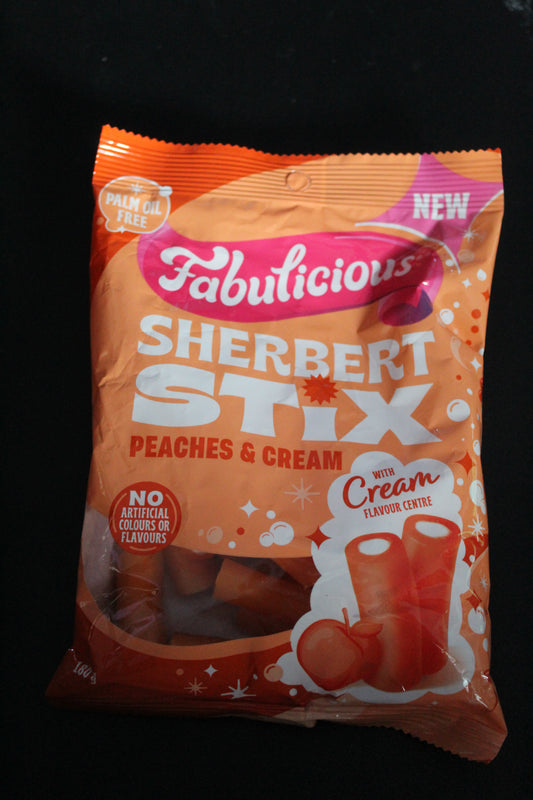 RJ's Fabulicious Sherbet Stix 180g Bag-Peaches & Cream