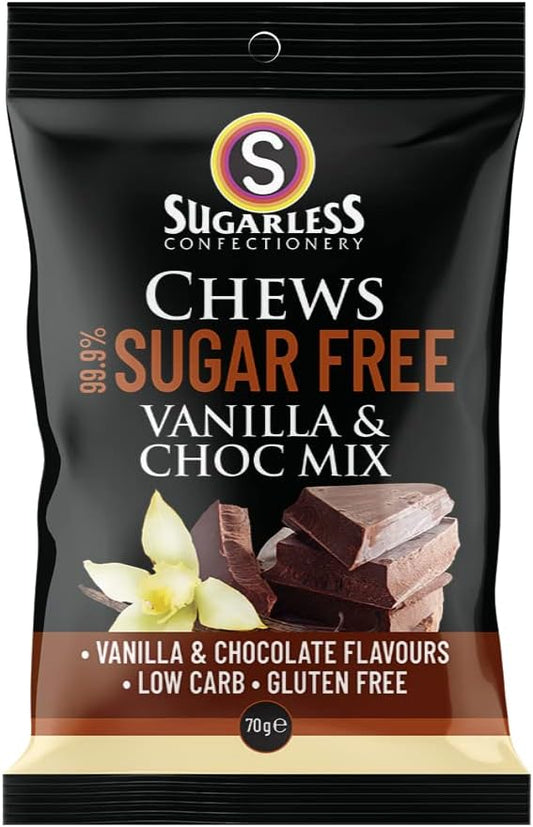 Sugarless Confectionery Vanilla & Chocolate Flavoured Chews 70g