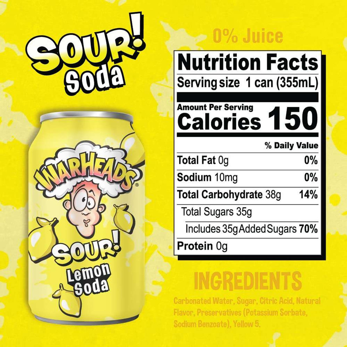 Warheads Sour Soda Cans 355ml-Lemon