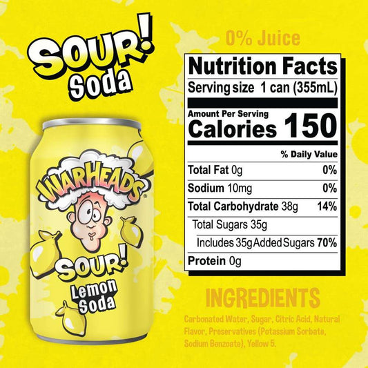 Warheads Sour Soda Cans 355ml-Lemon